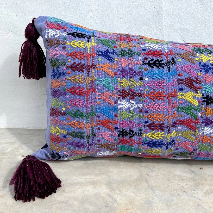 Tactic Huipil lumbar cushion cover lavender closeup 1