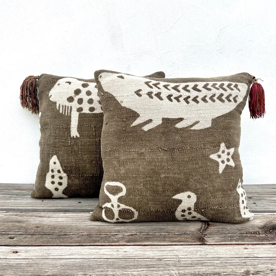 Mali mud cloth cushion cover animal motif with other cushion