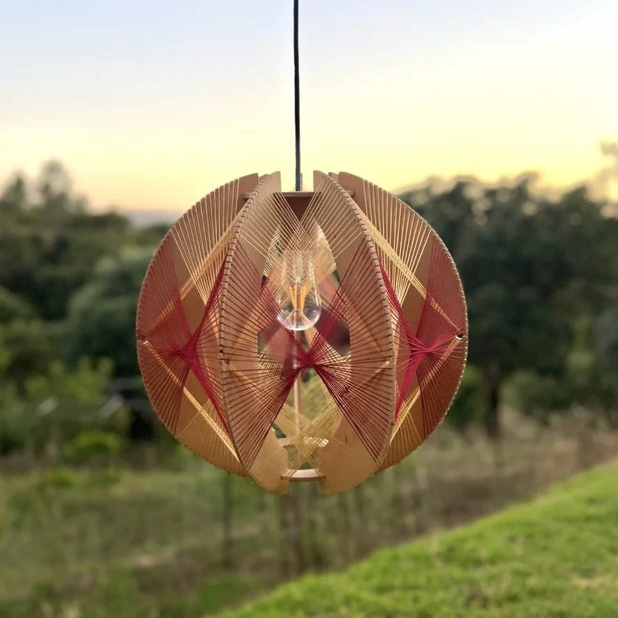 String lamp red and yellow hanging outside