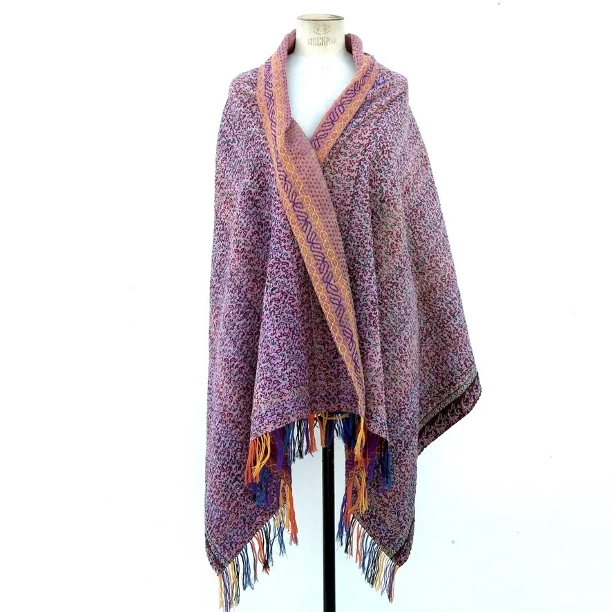 Kantha shawl Bangladesh pink on model