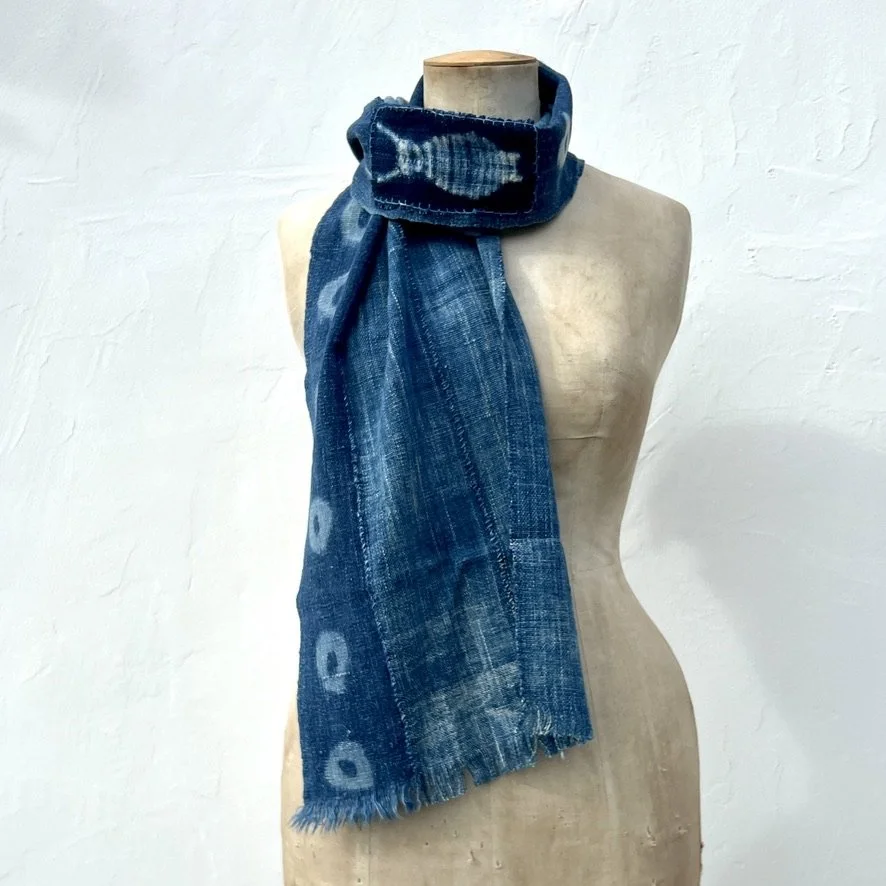 indigo scarf mali fish patch on model 1