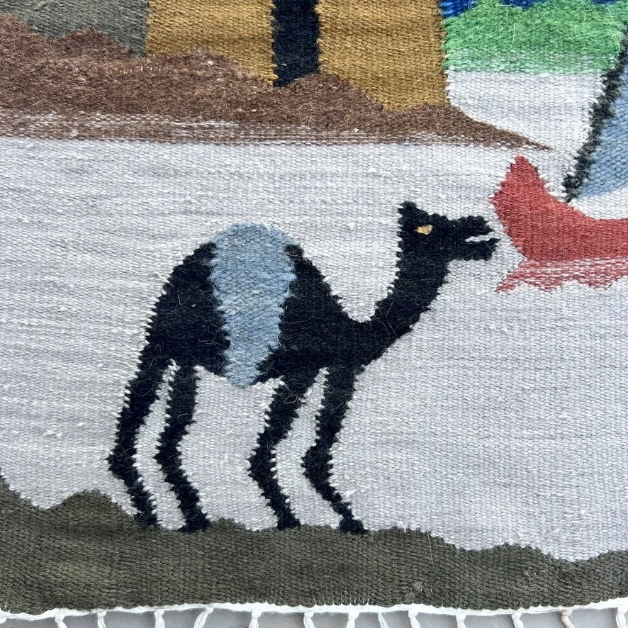 Egyptian wall tapestry with camel closeup 2