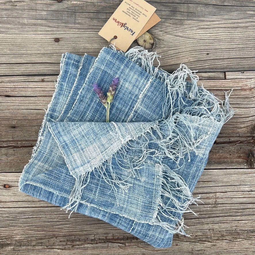 faded vintage mossi indigo scarf burkina faso folded