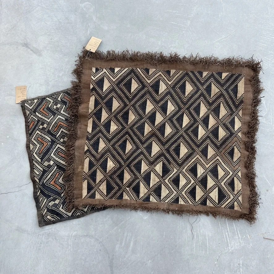 Square Kuba cloth from Kongo with geometrical pattern with other cloth