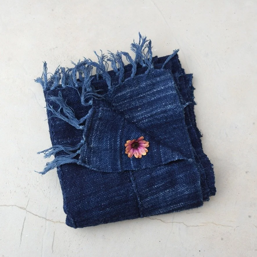 Slubby African indigo scarf folded