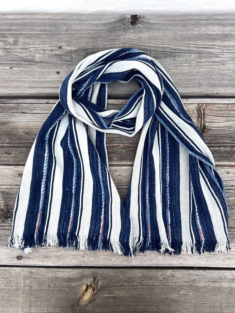 Striped Indigo Scarf with embroidered detail main