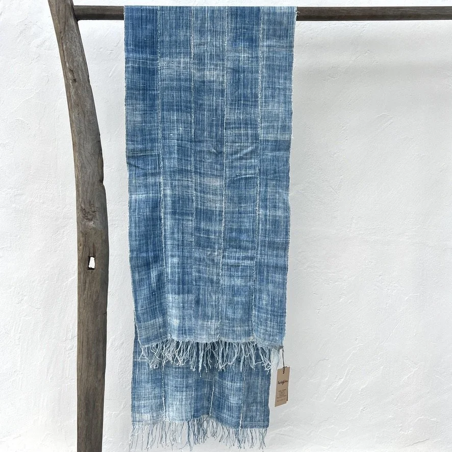 faded vintage mossi indigo scarf burkina faso hanging