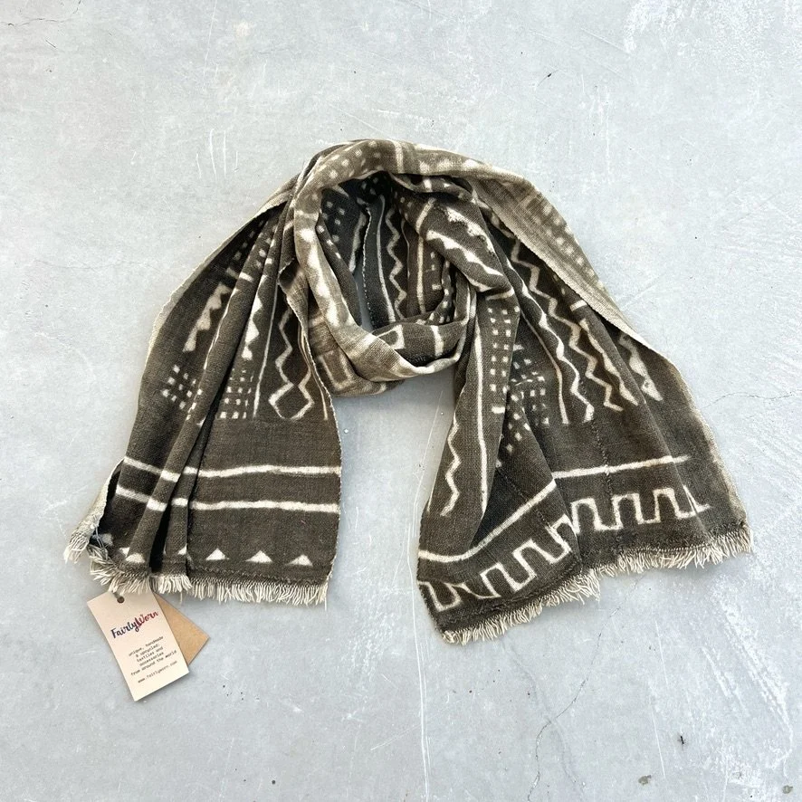 Bogolafini mud cloth scarf Mali on floor
