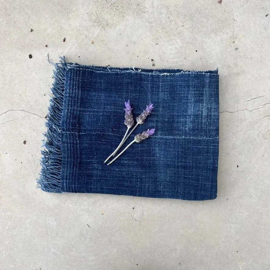 indigo mossi scarf visibly mended folded