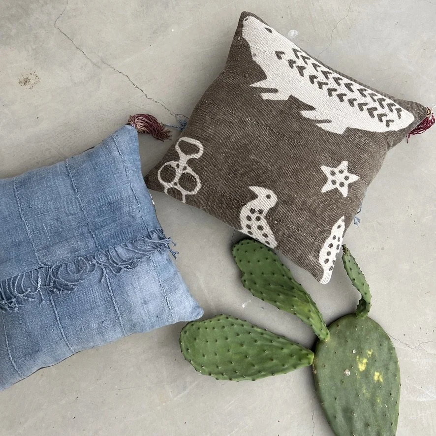 Animal mud cloth cushion with cactus and other cushion