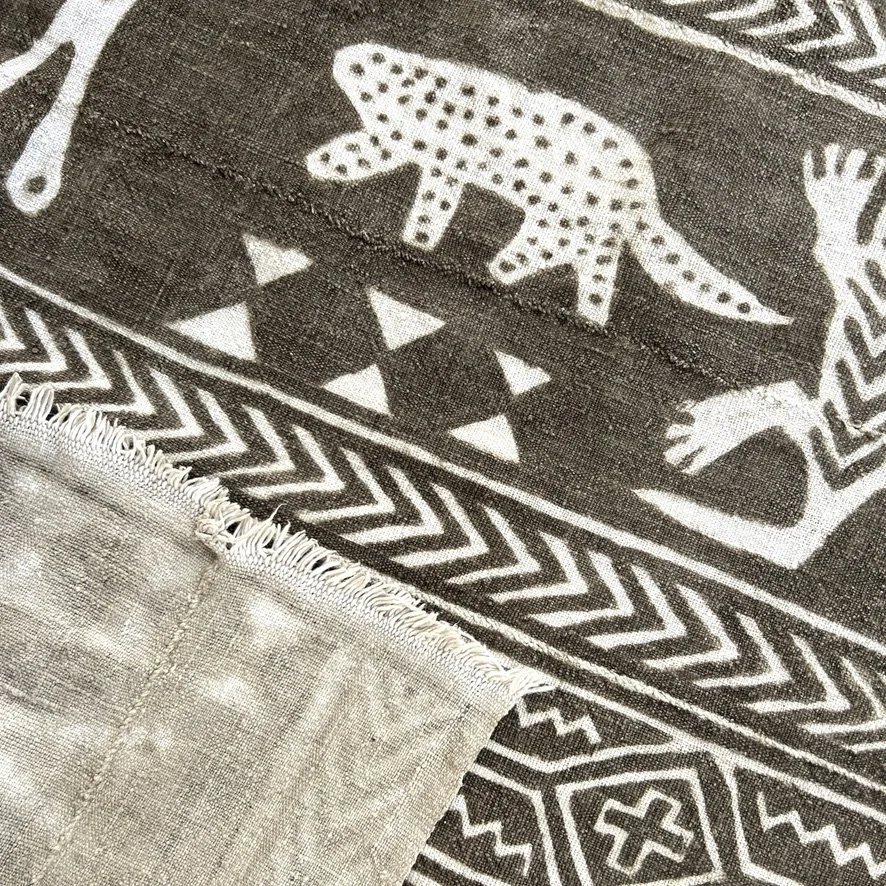 Animal mud cloth closeup with edge folded over