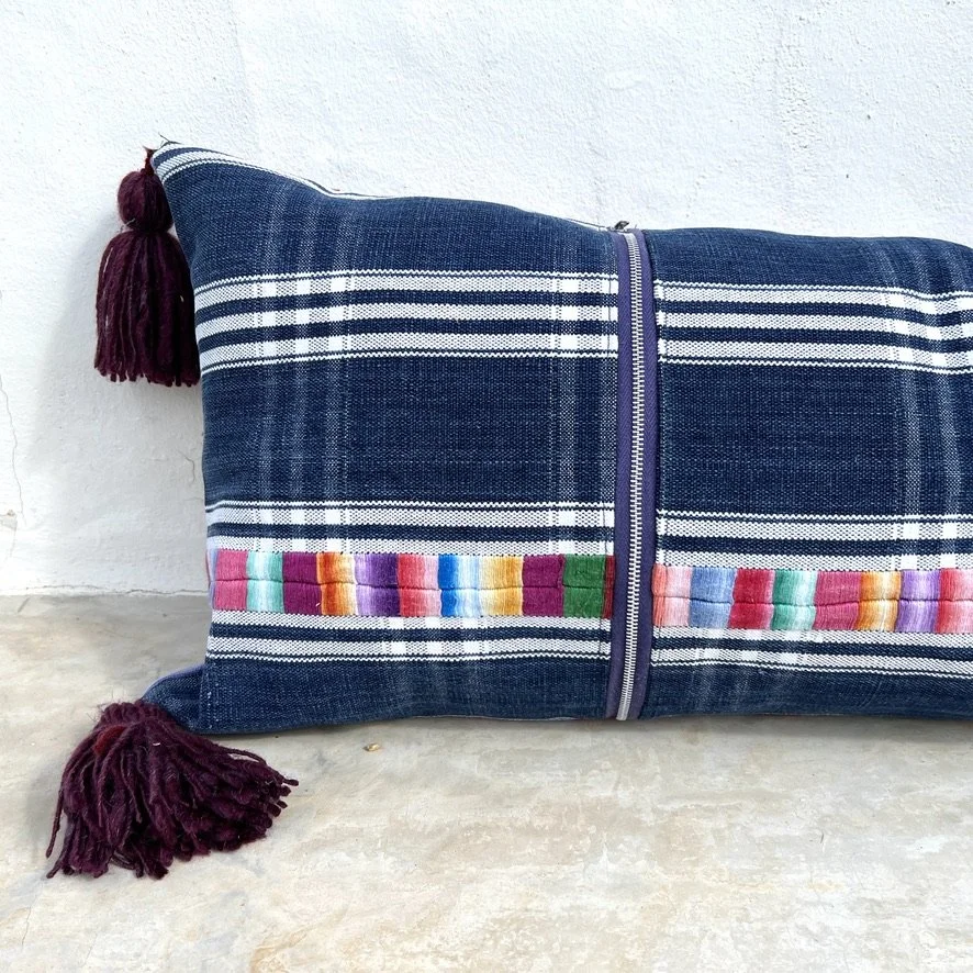 Tactic Huipil lumbar cushion cover lavender closeup back 1