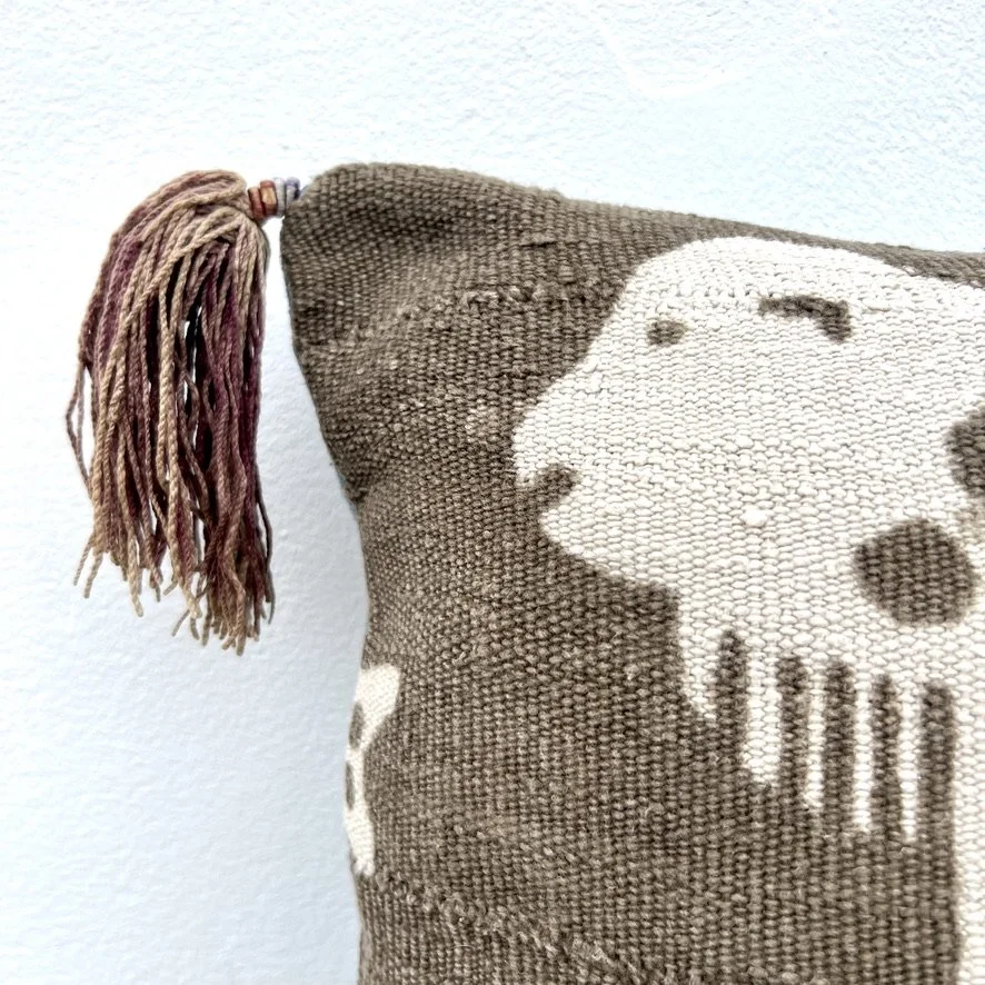 Mali mud cloth cushion cover animal motif closeup