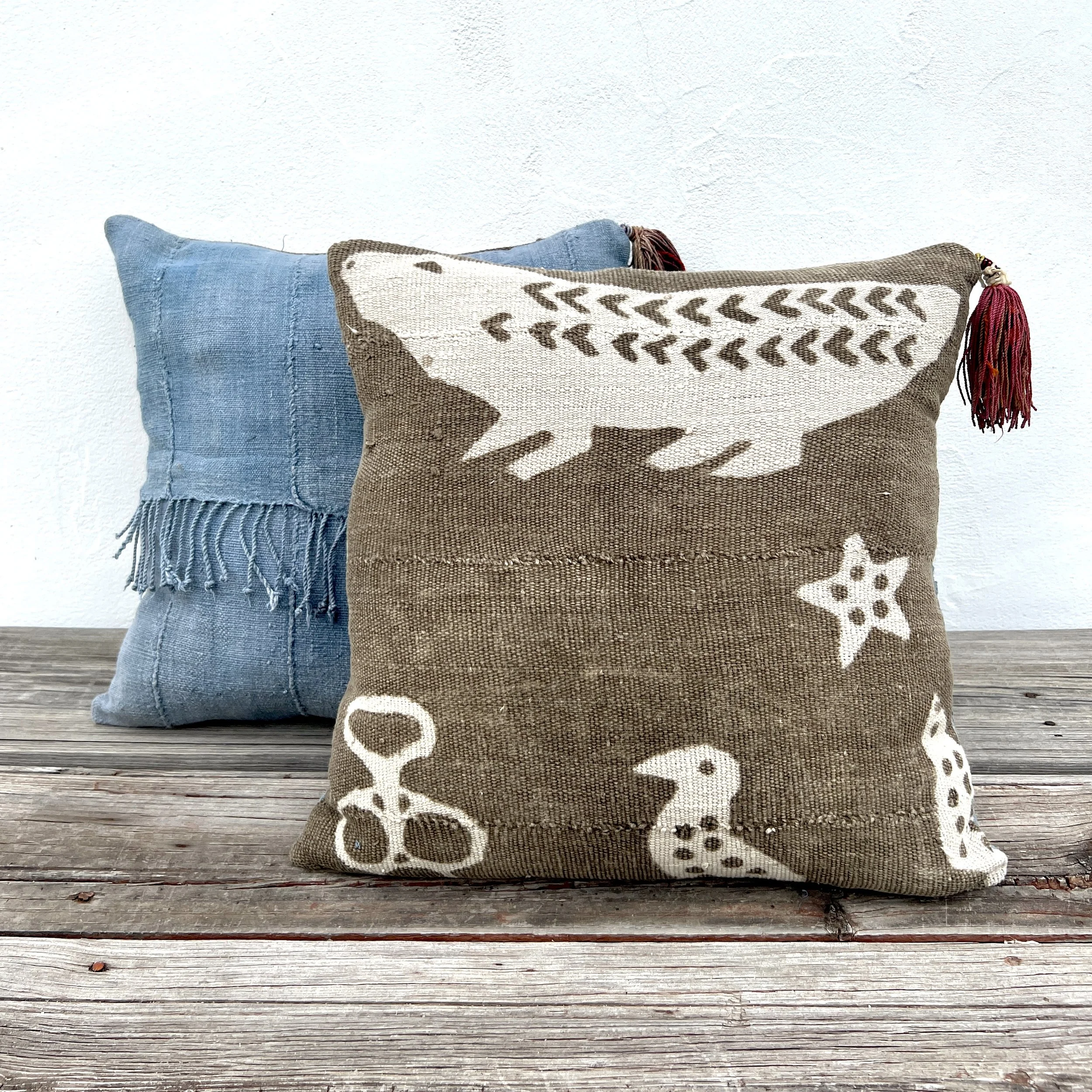 Animal mud cloth pillow front and back