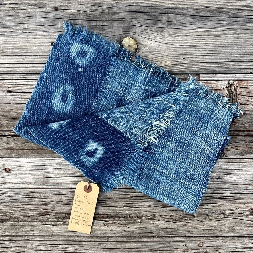indigo scarf mali fish patch folded