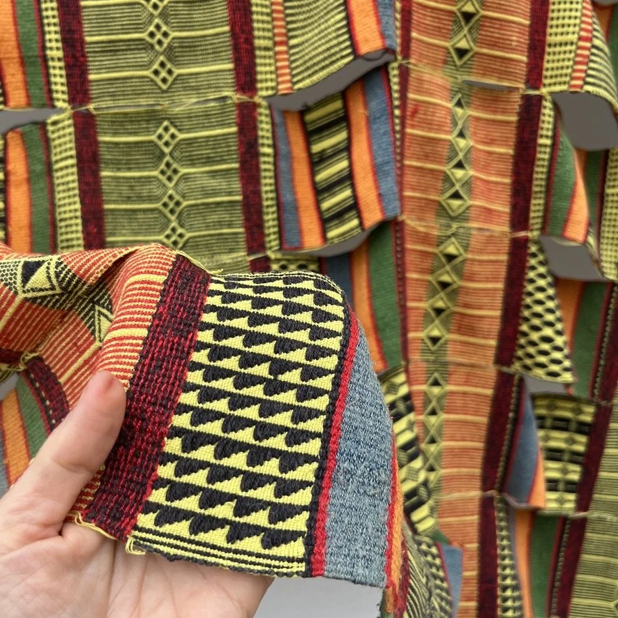 Djerma wedding blanket tera tera Niger closeup with hand