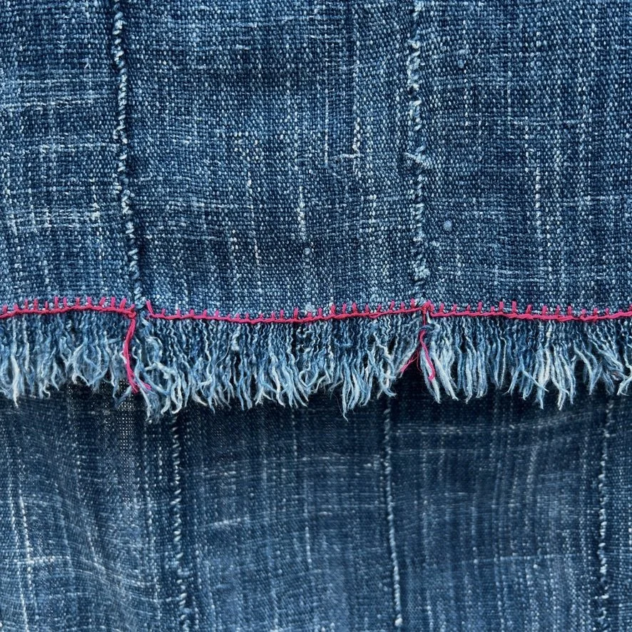 vintage indigo cloth Mali with hand-stitched detail closeup 1