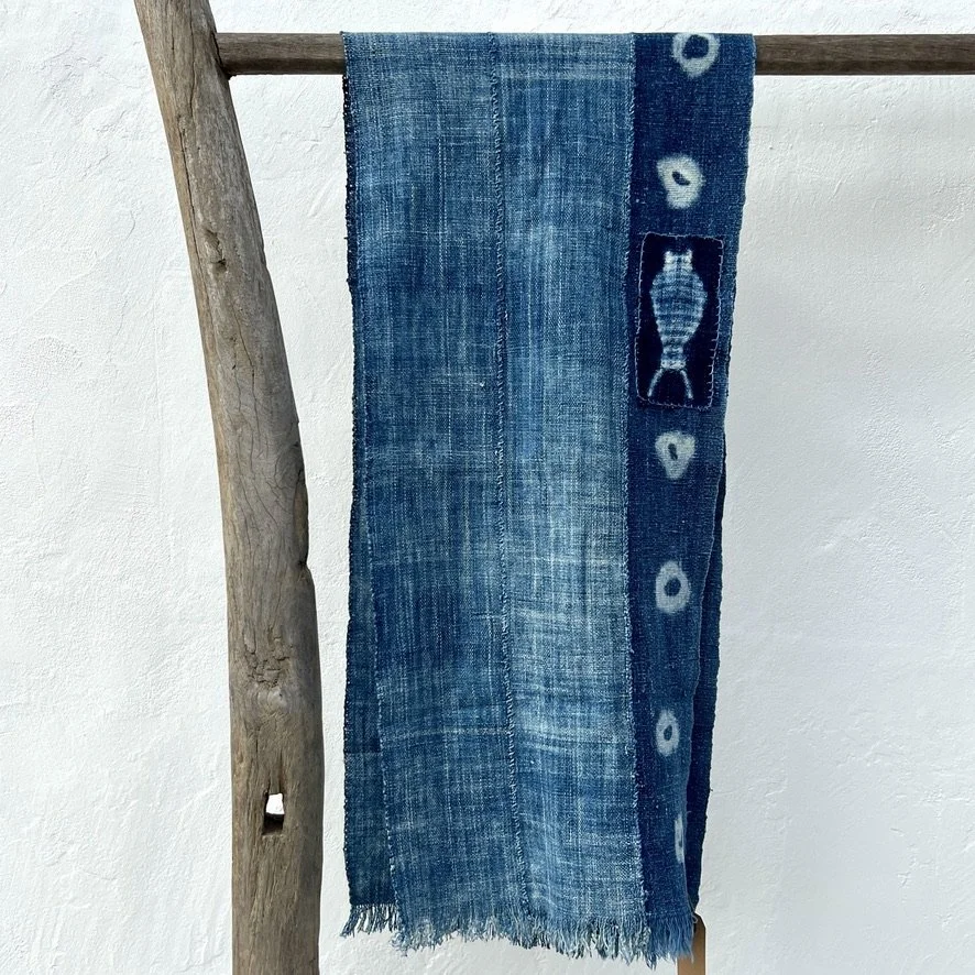indigo scarf mali fish patch hanging