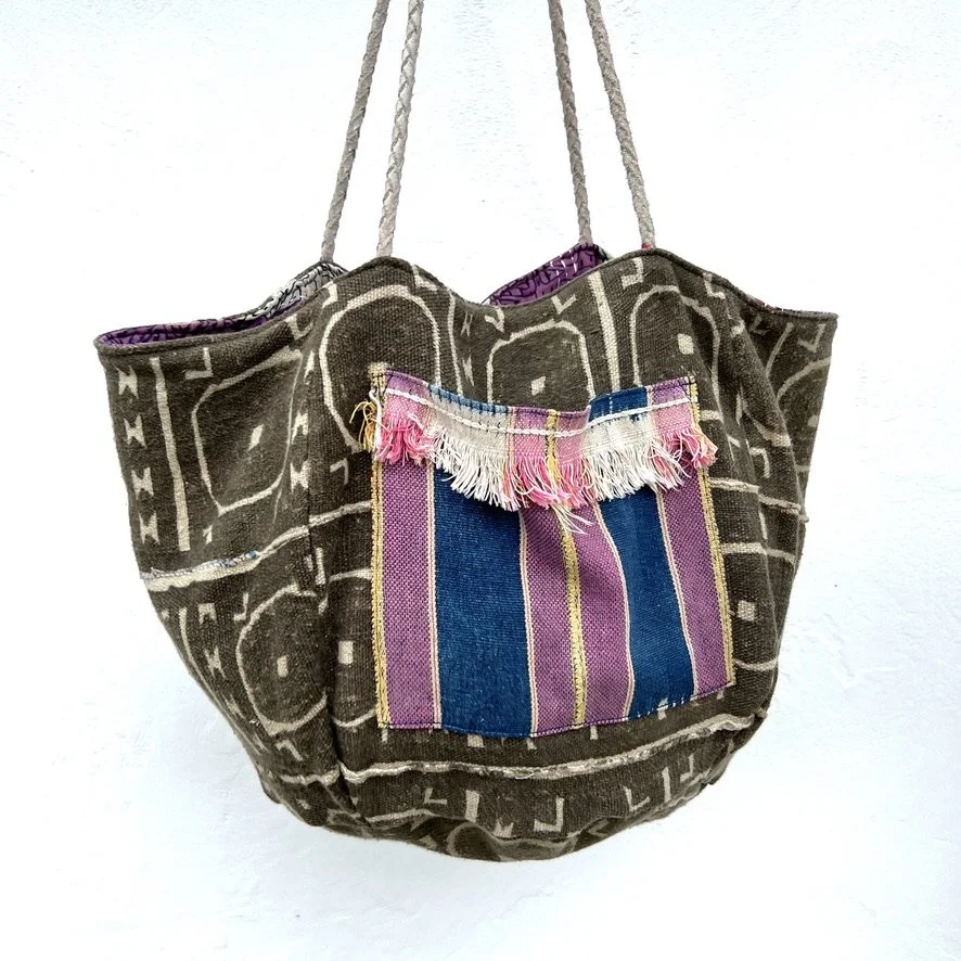 Reversible beach bag mud cloth main