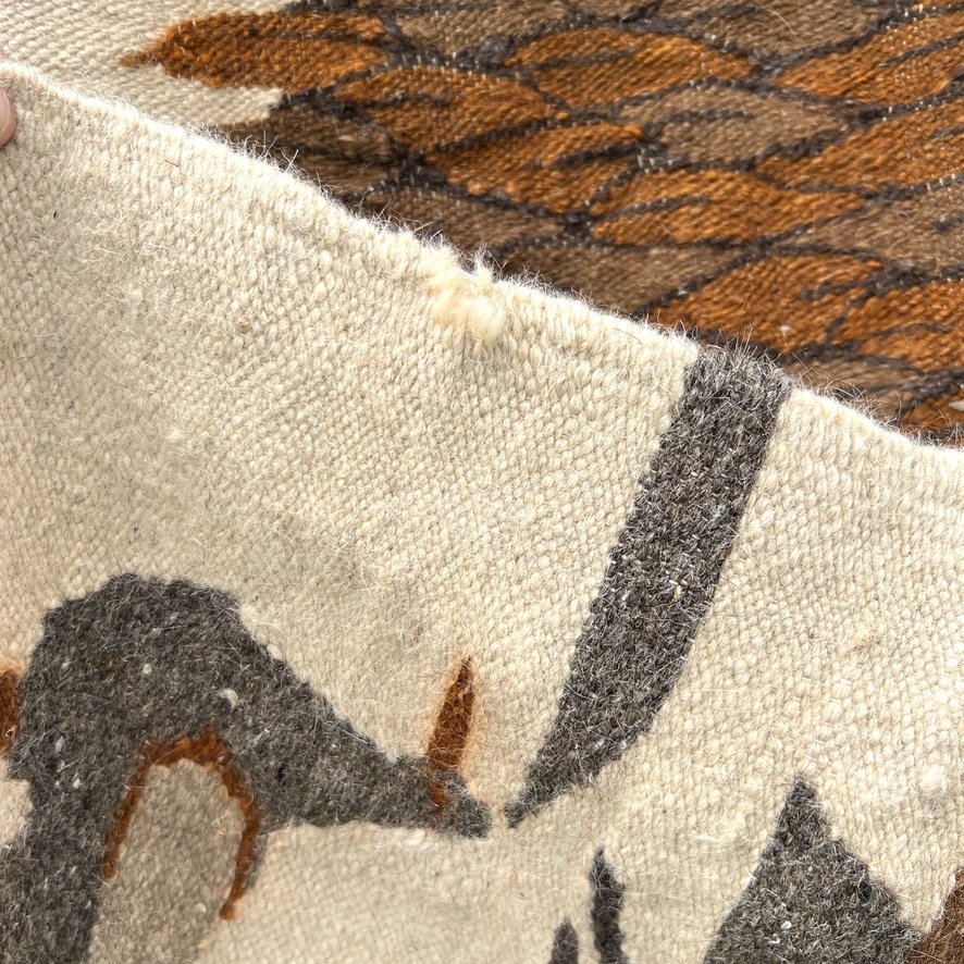 South American vintage bird and tree tapestry brown closeup 4