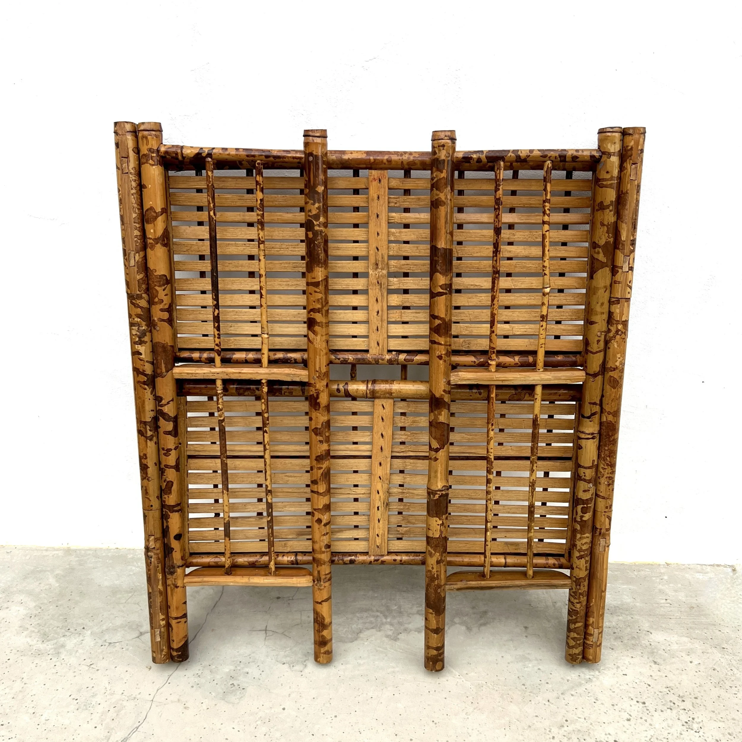 Two-tiered foldable tiger bamboo shelf folded up