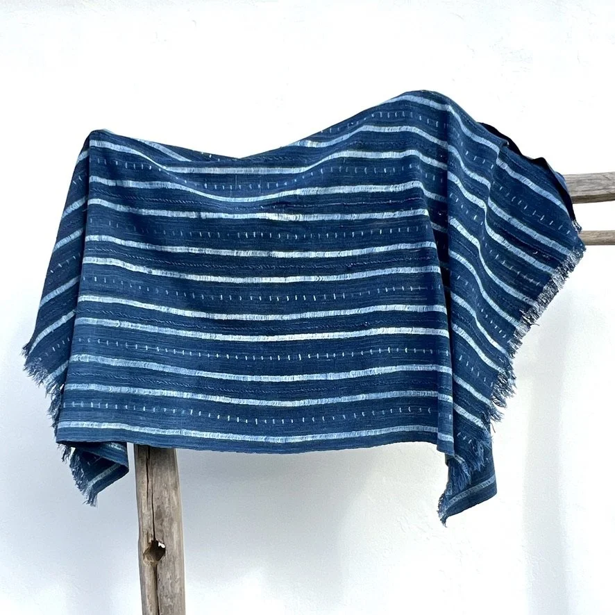 Vintage indigo cloth Mali resist dyed hanging sideways