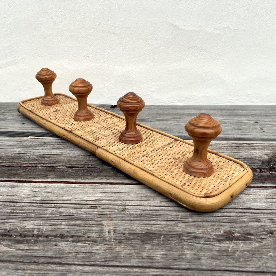 Wood and rattan vintage coat rack main