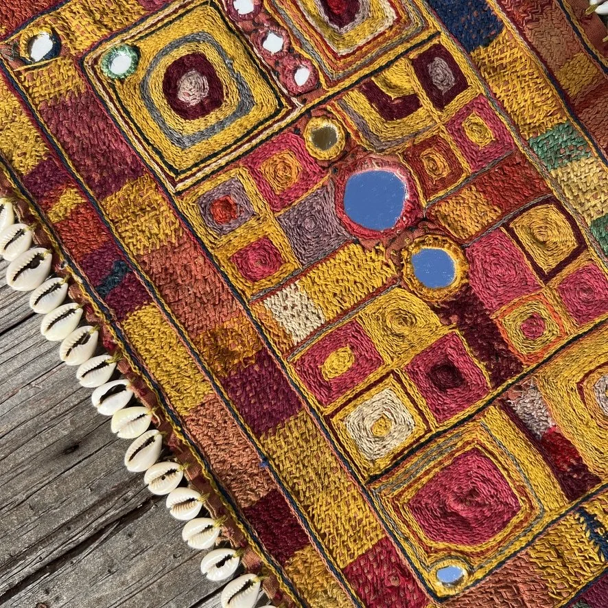 Vintage Banjara patch lamani mirror work closeup 1