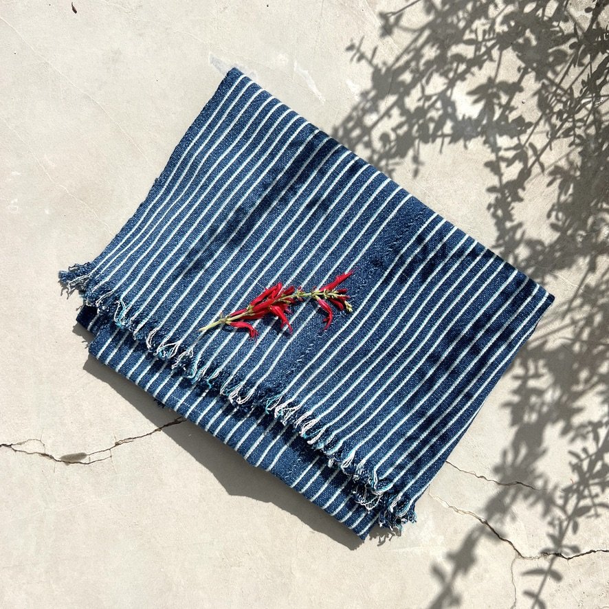 Striped Indigo Scarf large folded