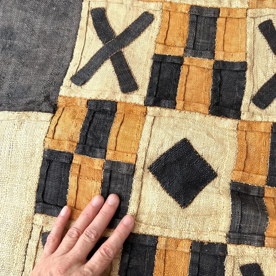 Long Kuba cloth with crosses with hand