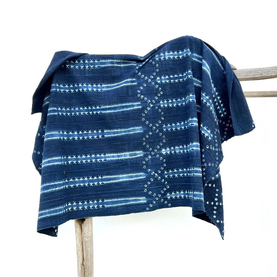 indigo cloth resisty dye mali on rack