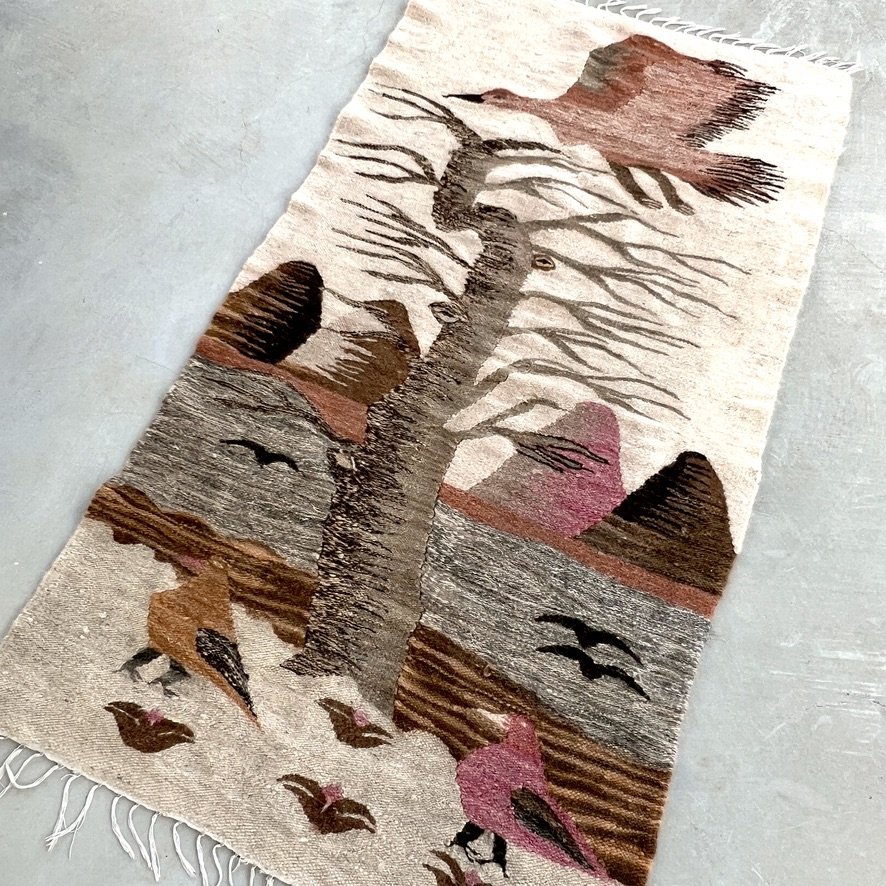 South American vintage bird and tree tapestry pink