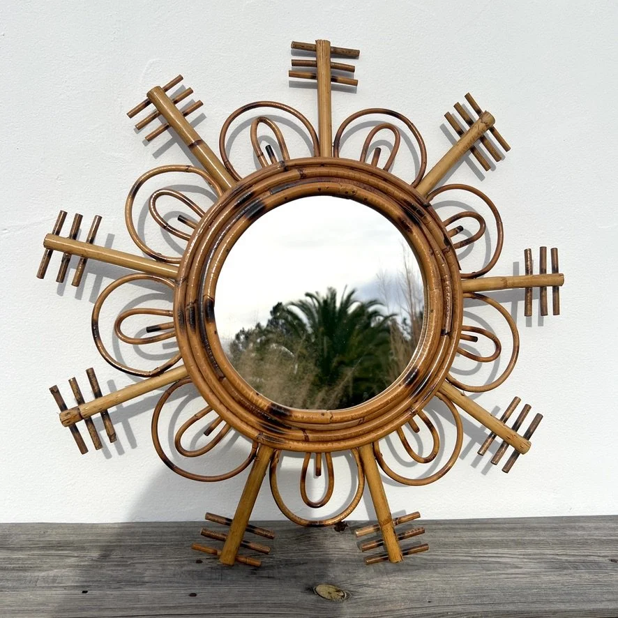 Vintage rattan sun mirror main