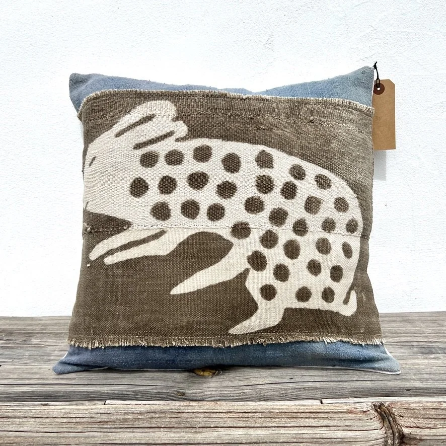 Mali mud cloth cushion cover with bunny motif main