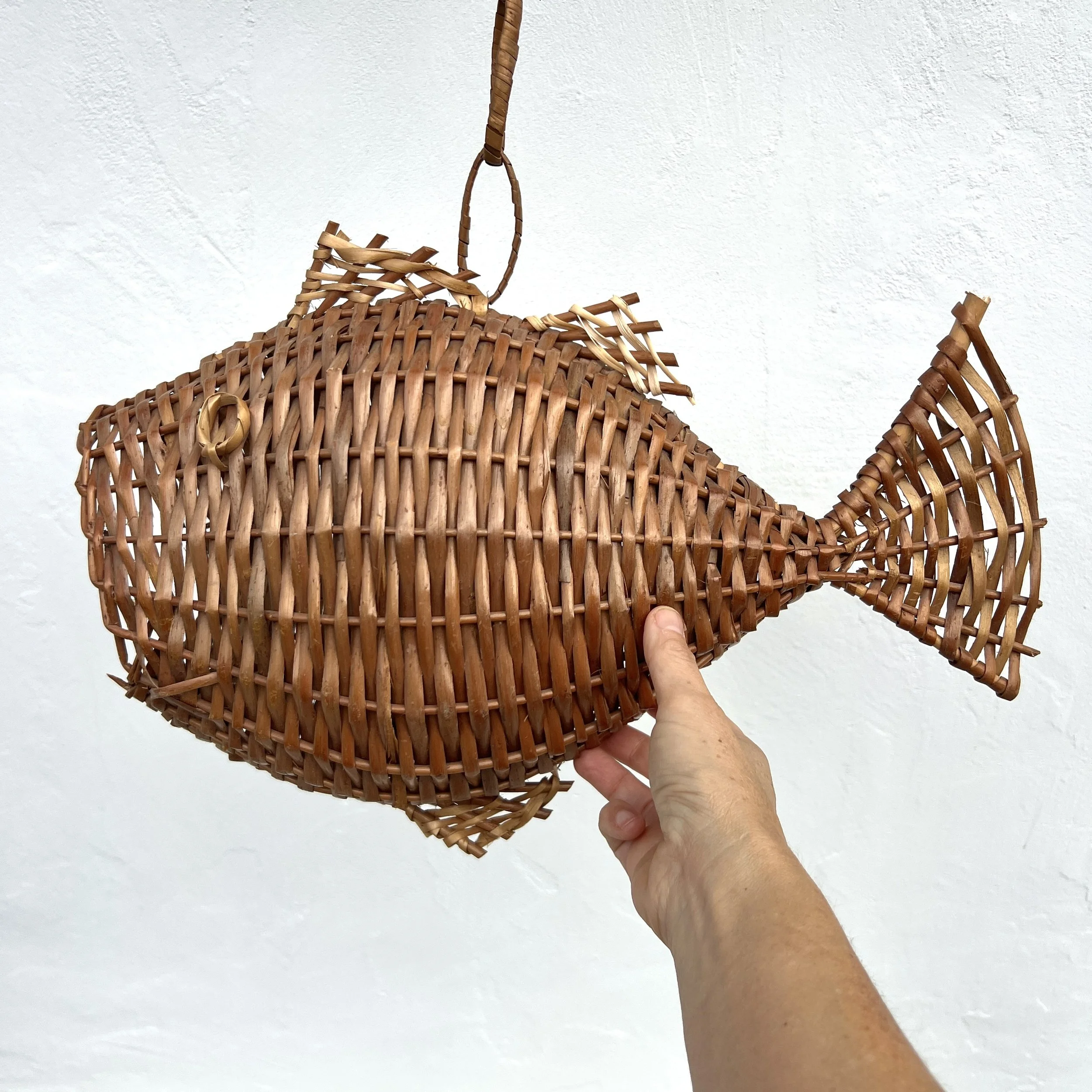 vintage rattan fish pendant