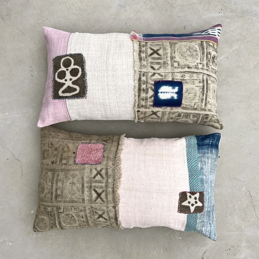 Mud cloth patchwork lumbar cushion cover with other cushion