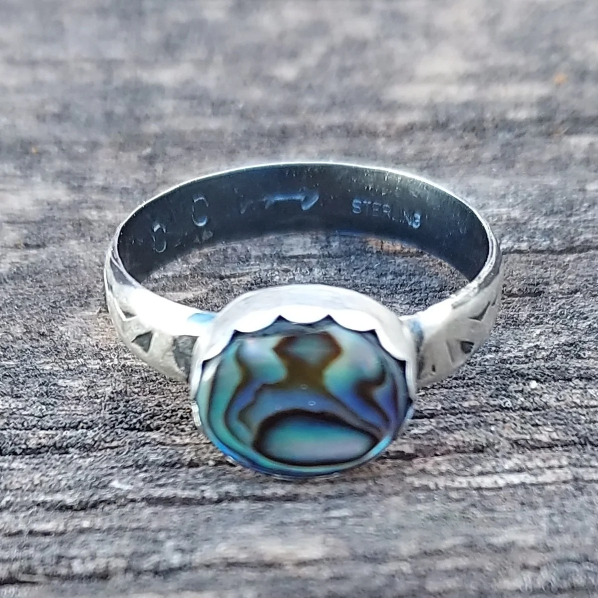 Abalone Shell Ring - Sterling Silver - Size 10
