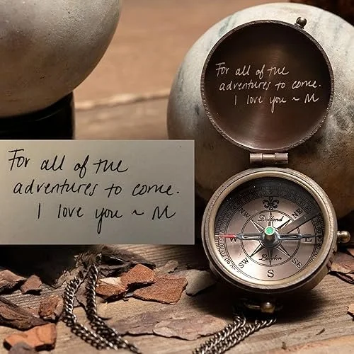 SFdizayn Personalized Handmade Working Brass Compass, Custom Engraved Compass Gift for Men for Anniversary Graduation Fathers Day Christmas Valentines Day and Birthday