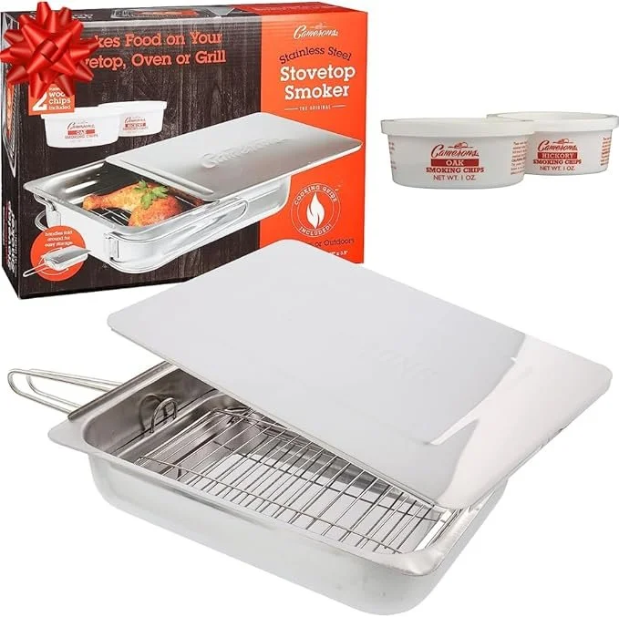 Stovetop Smoker - The Original Camerons Stainless Steel Smoker with Wood Chips - Works over any heat source, indoor or outdoor