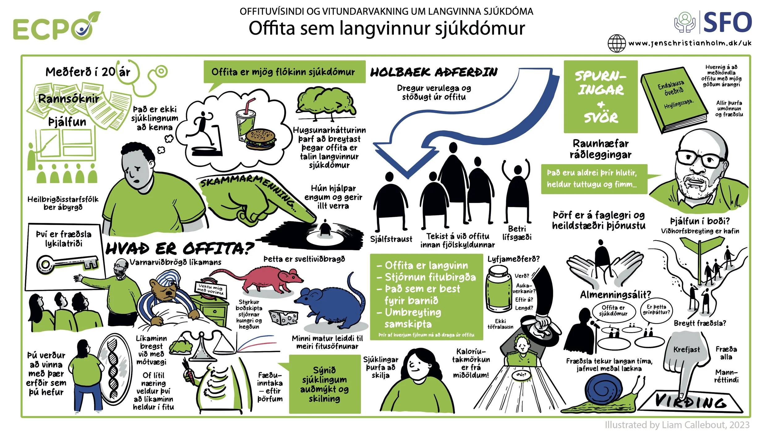 Myndræn fræðsla sem hjálpar til við að skilja offitu sem flókinn langvinnan sjúkdóm.