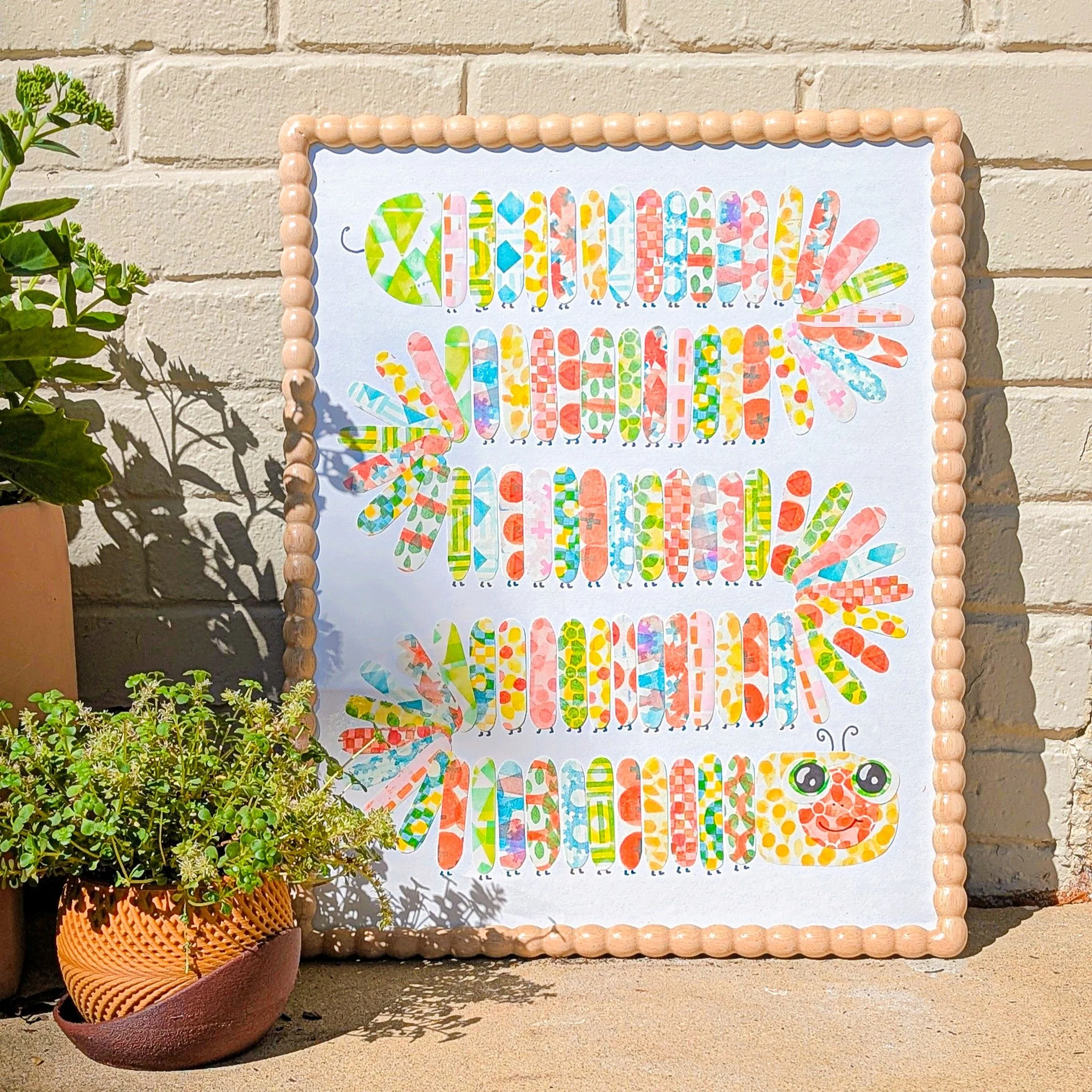 🐛 A fun little personal project for a friend's nursery. 

Inspired by Carle (ofc) but with block prints instead of painted sheets. Making the stamps and experimenting with color/shape combinations was unexpectedly zen ☁️