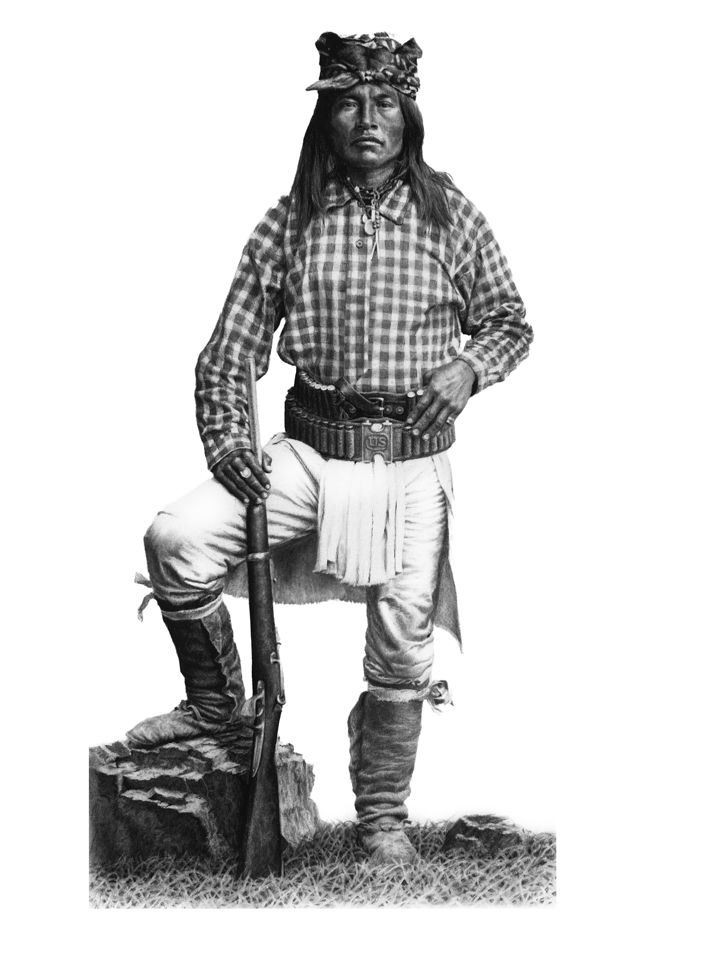 "Ba-keitz-ogie" (Yellow Coyote)-
Apache Indian- 
Charcoal 15x29