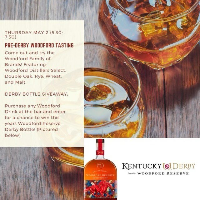 Tonight 5:30pm-7:30pm Pre Derby Woodford tasting at The Chasseur! Plus a Derby bottle give away! Purchase any Woodford drink from the bar and be entered to win!