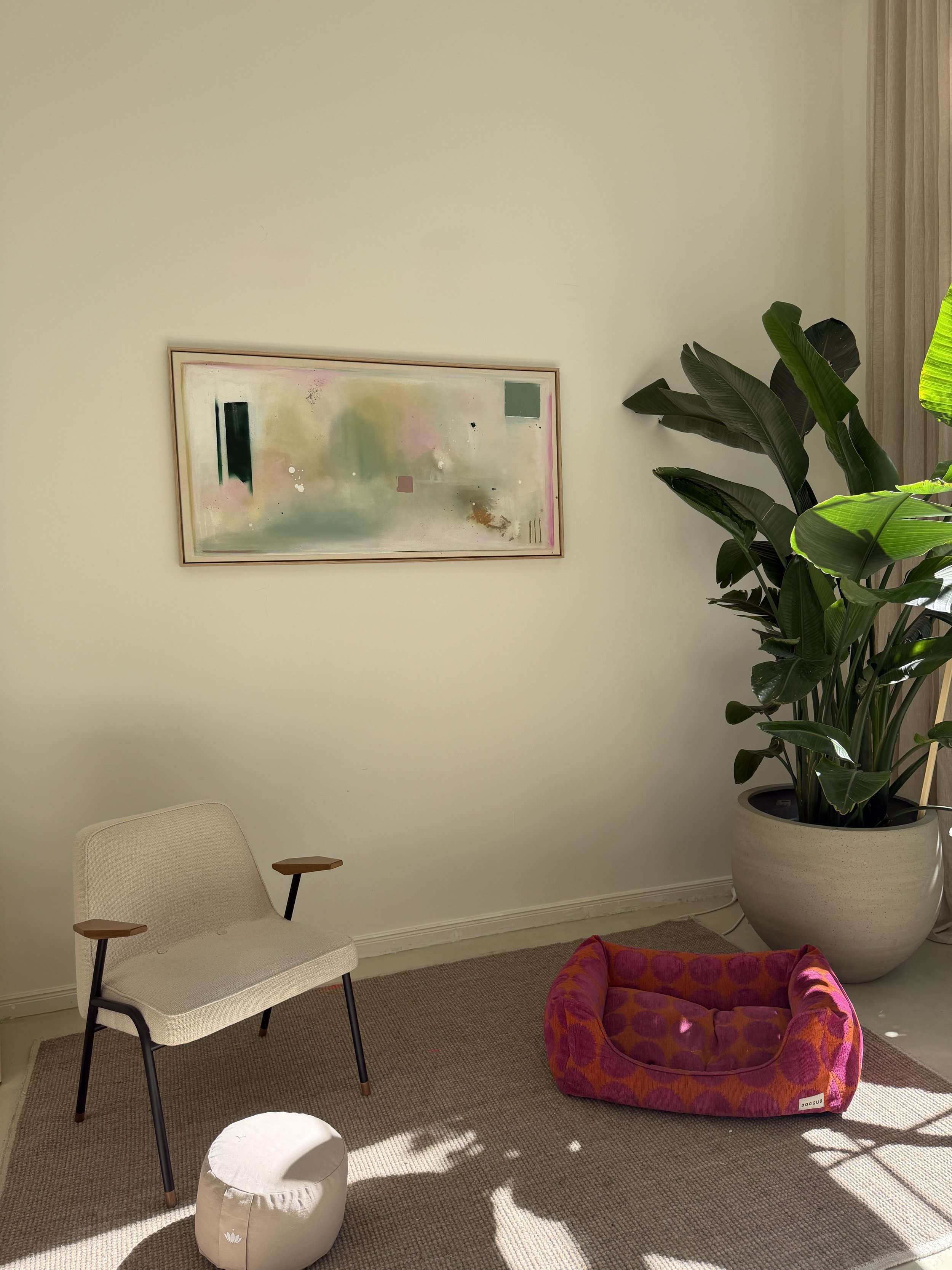 "Rosé Square & Green Stripes" (140x70cm) 