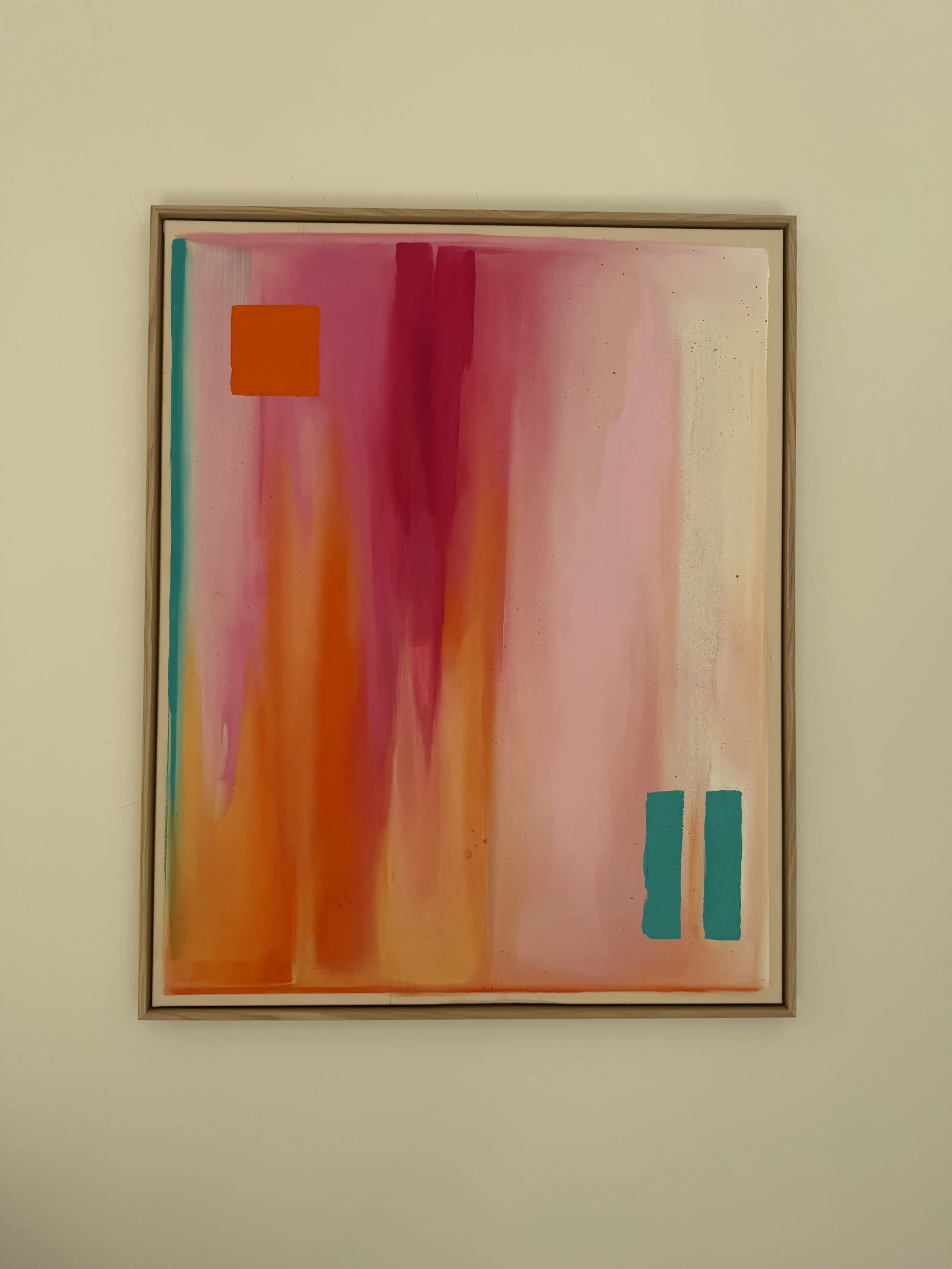 "Orange Square & Turquoise Stripes" (100x80cm)