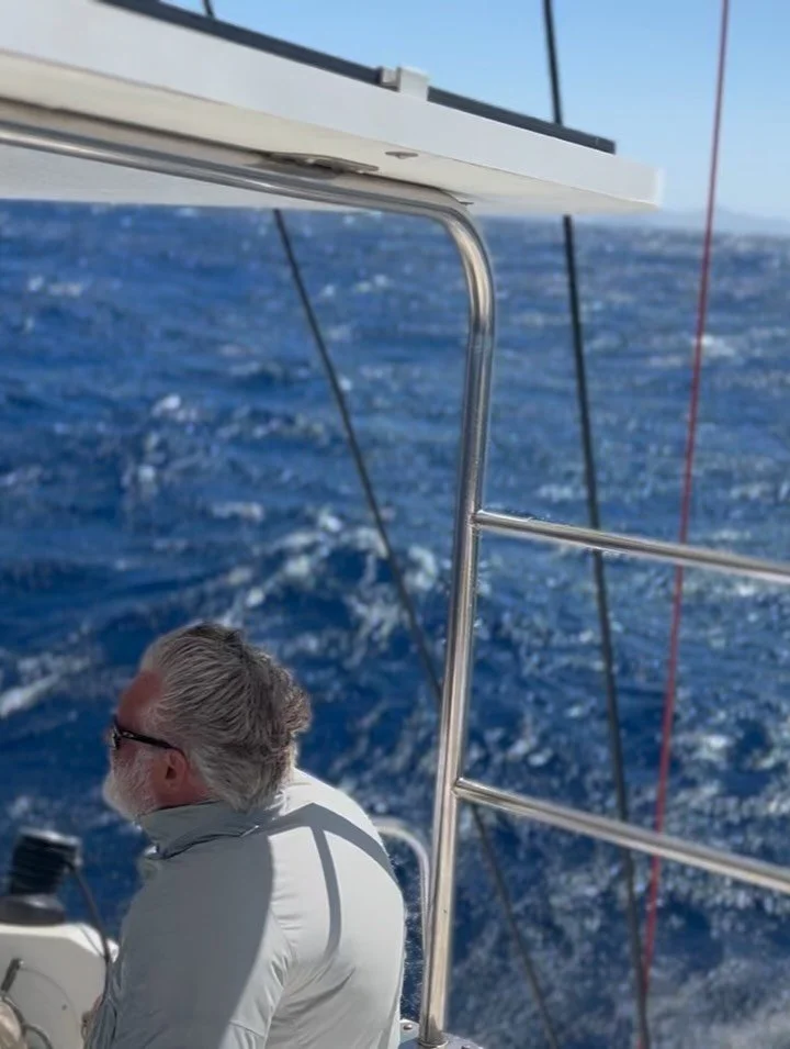 Day 14: Milos to Sifnos. It was great to be sailing again today, but man was it a rough ride. 25 mile an hour winds, and pounded by 10-12' waves for 5 hours against the wind. 
We found shelter in a safe harbor (Vathy Bay) where we relaxed and re-fuel