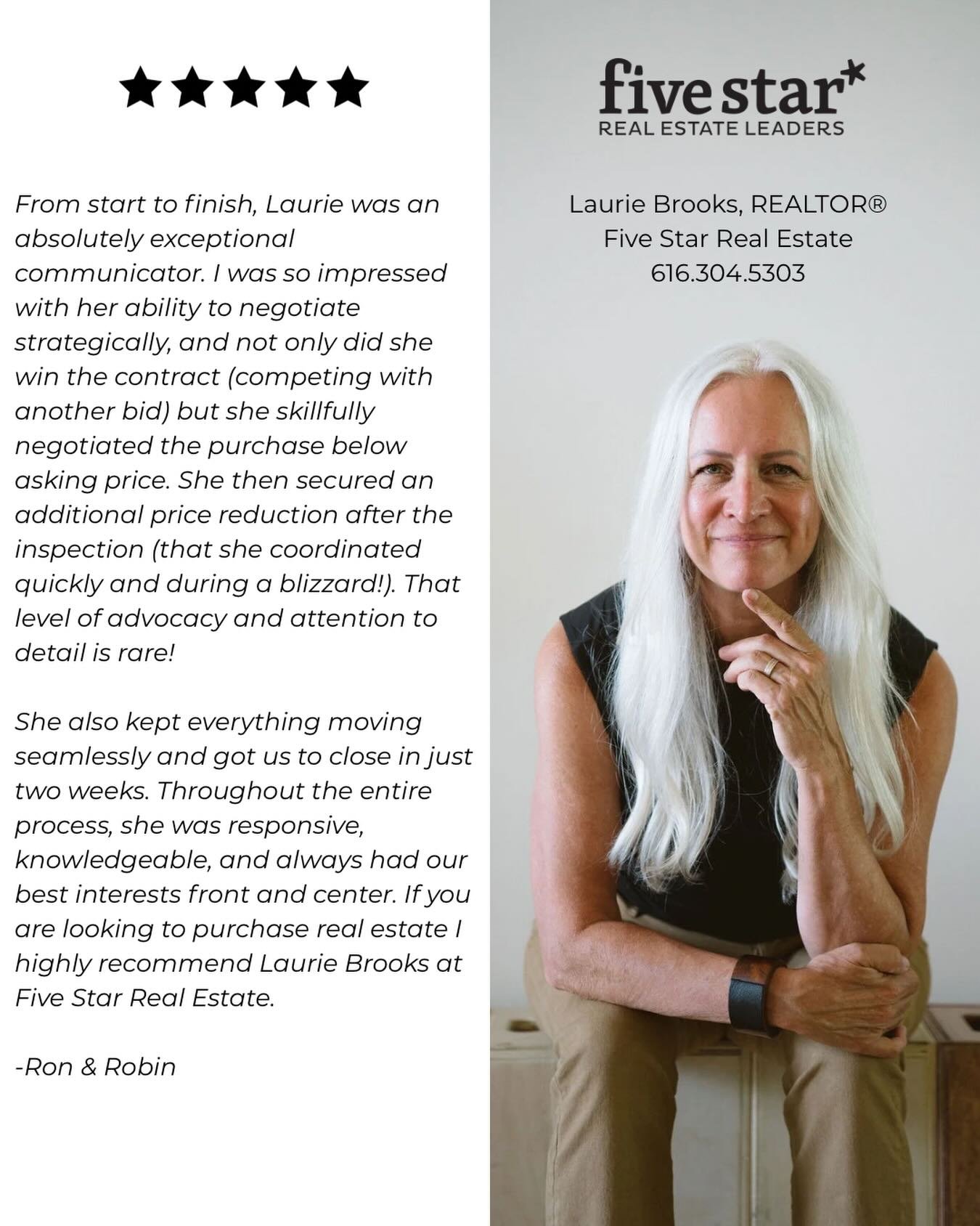 Buying🏠Selling🏠Let's get moving! 

Laurie Brooks, REALTOR&reg;
Five Star Real Estate
616.304.5303
