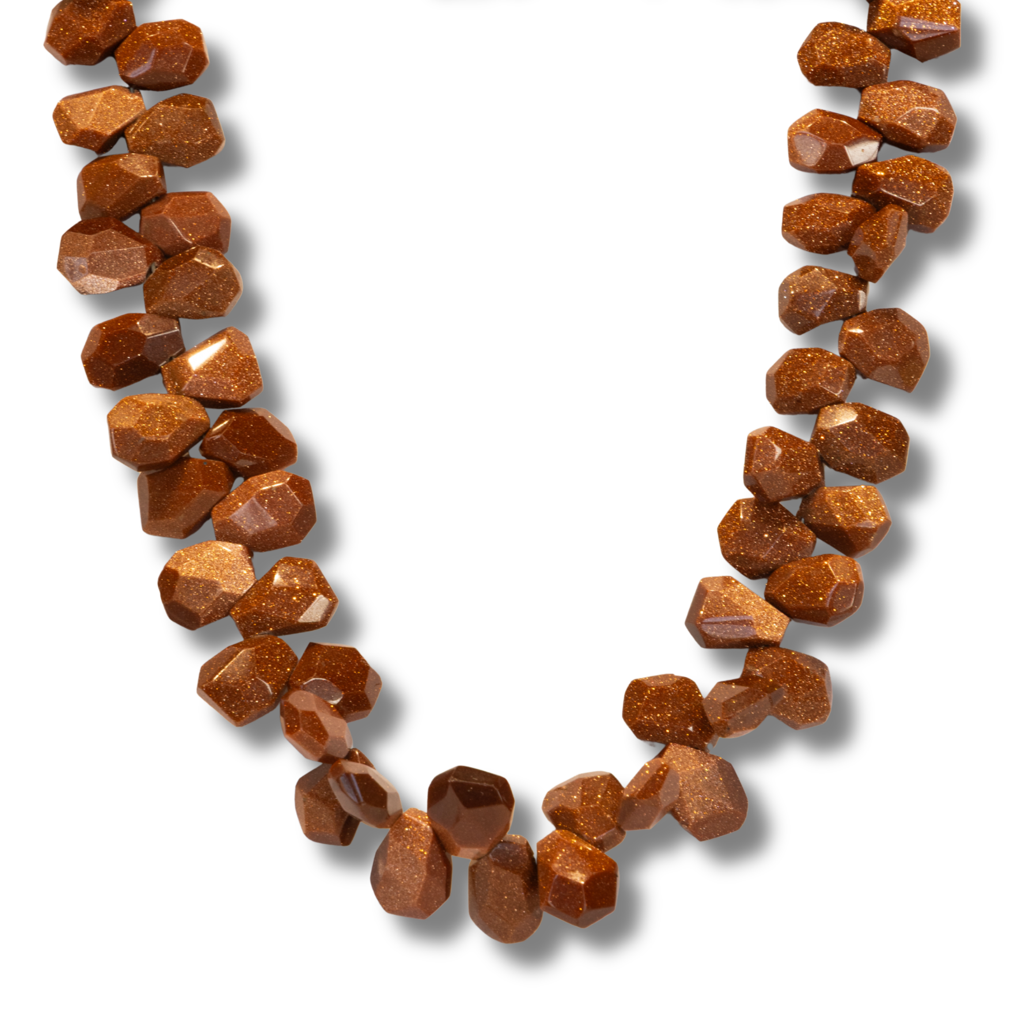 Faceted Trapezoid Goldstone Necklace with a Gold-Plated Clasp