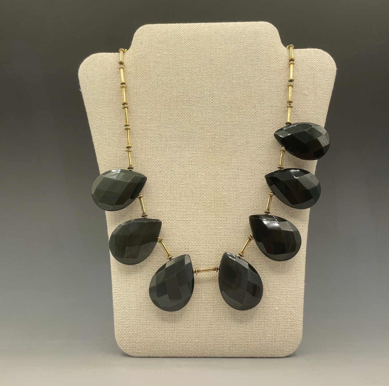 Faceted Green Onyx and Gold Necklace