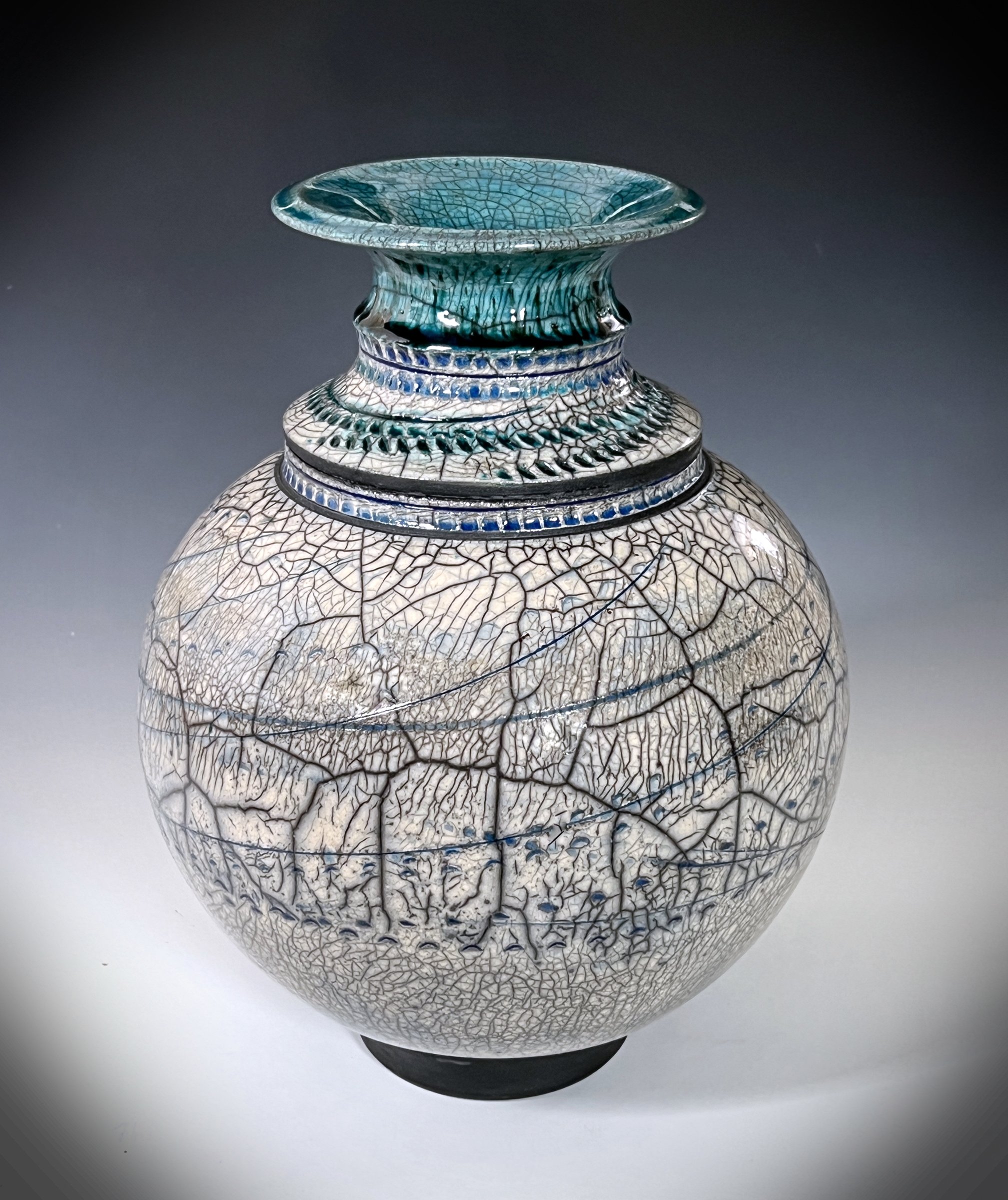 #6. Snow Tracks - Raku Vase - view 2 .jpg